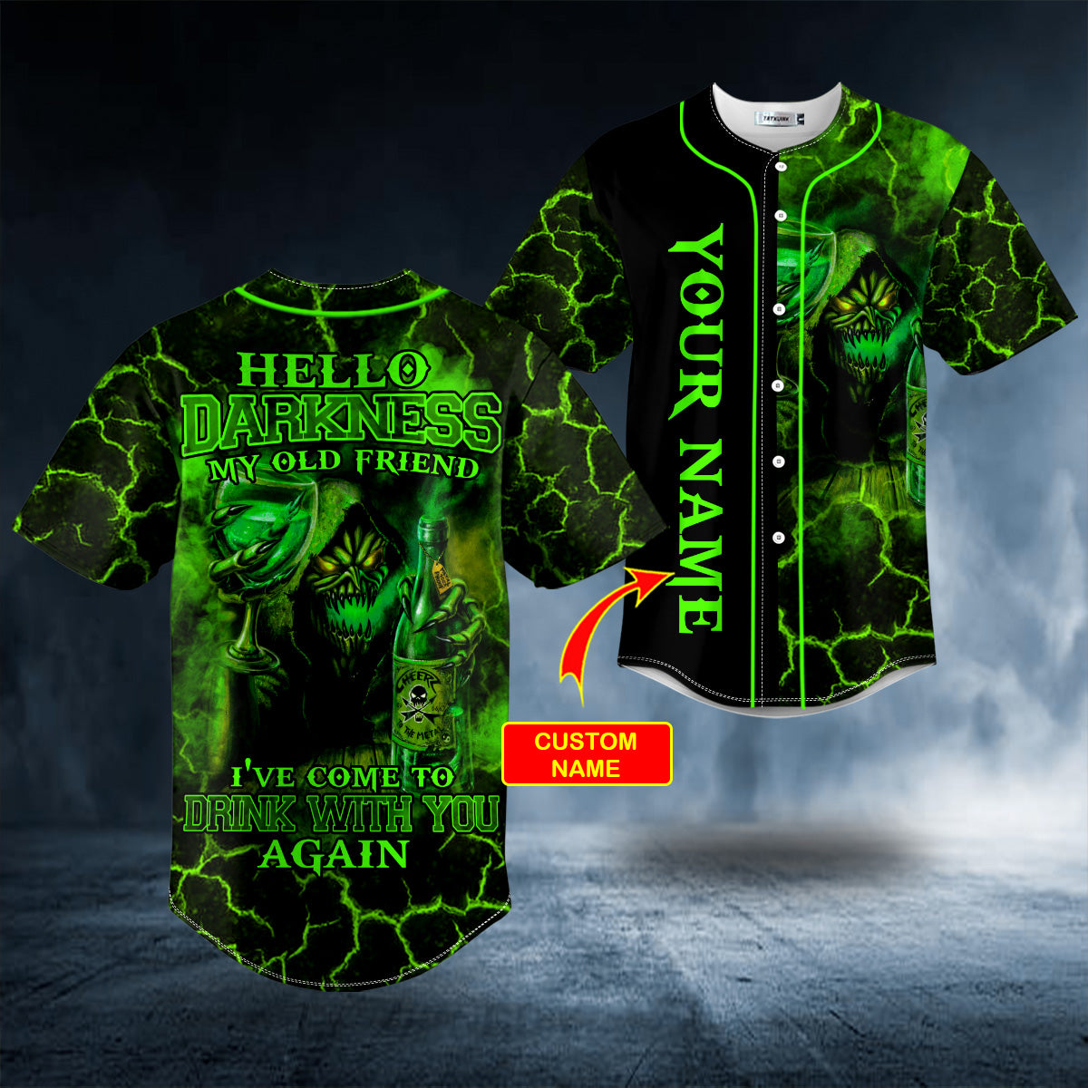 My Old Friend Drink Green Grim Reaper Monster Skull Custom Baseball Jersey