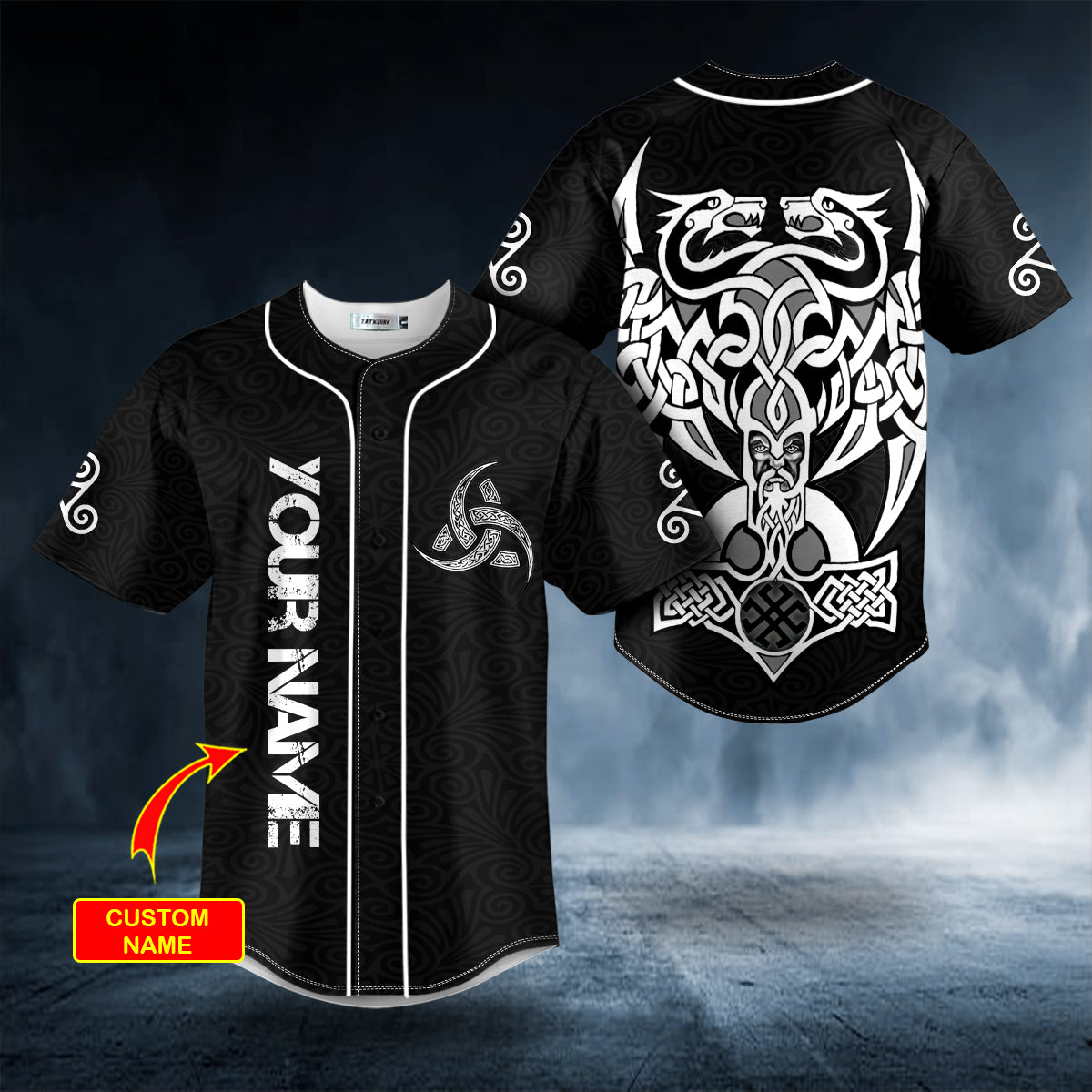 Odin Viking Dragon Twins Tattoo Custom Baseball Jersey