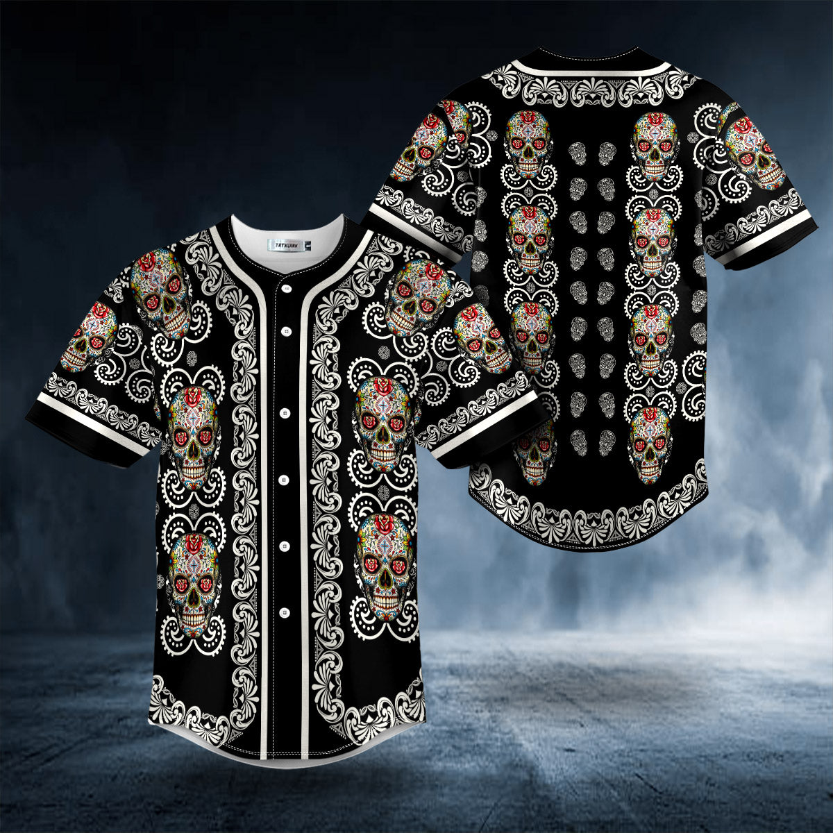 Paisley Pattern Of Colored Sugar Skull Baseball Jersey