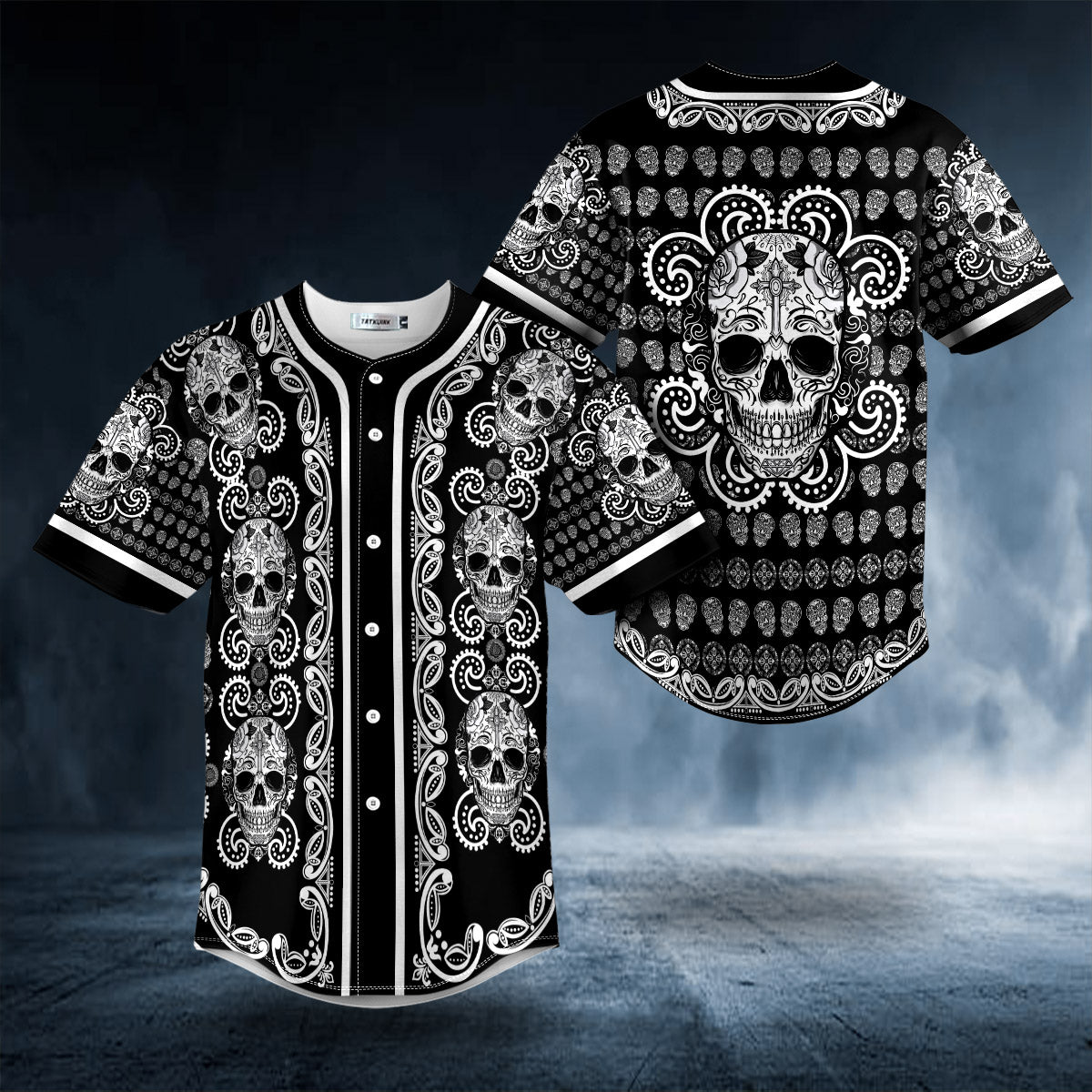Paisley Pattern Of White Sugar Skull Head Baseball Jersey