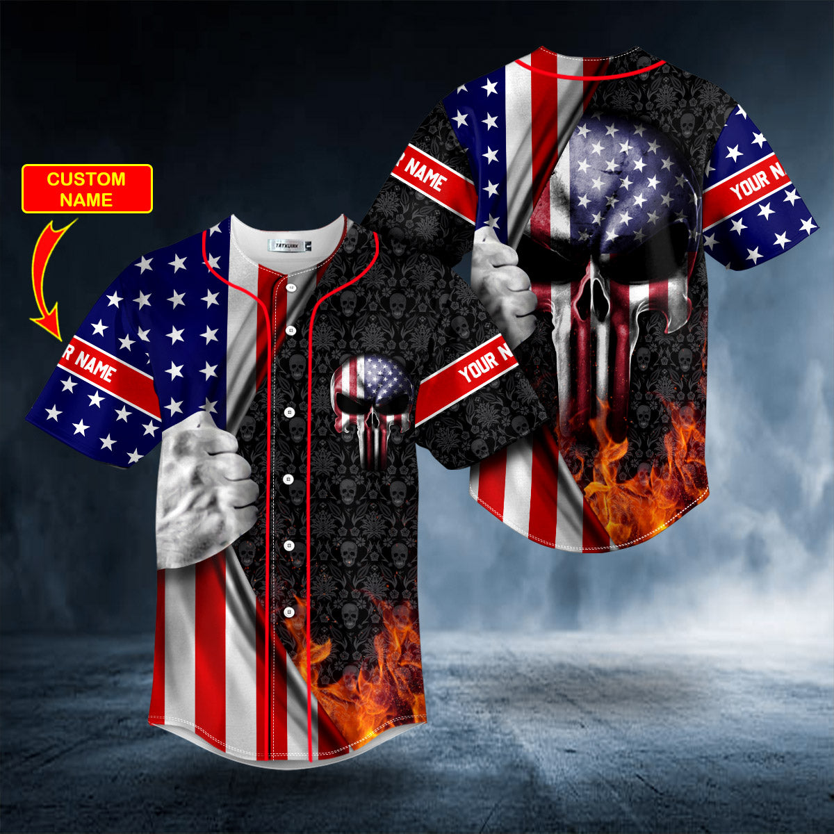 Patriotism U.S Flag Punisher Skull Custom Baseball Jersey