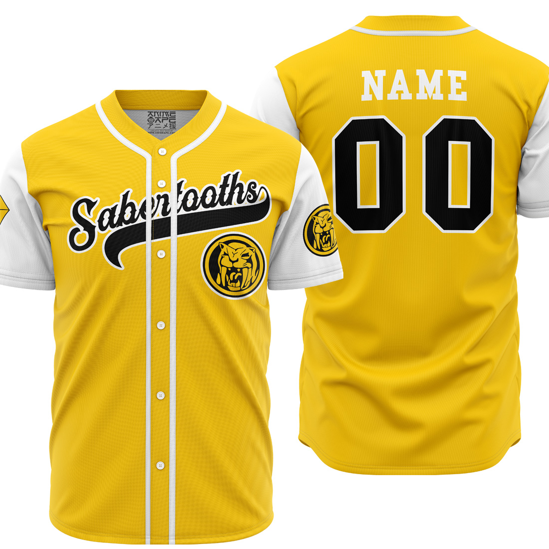 Personalized Sabertooths Yellow Power Rangers Baseball Jersey