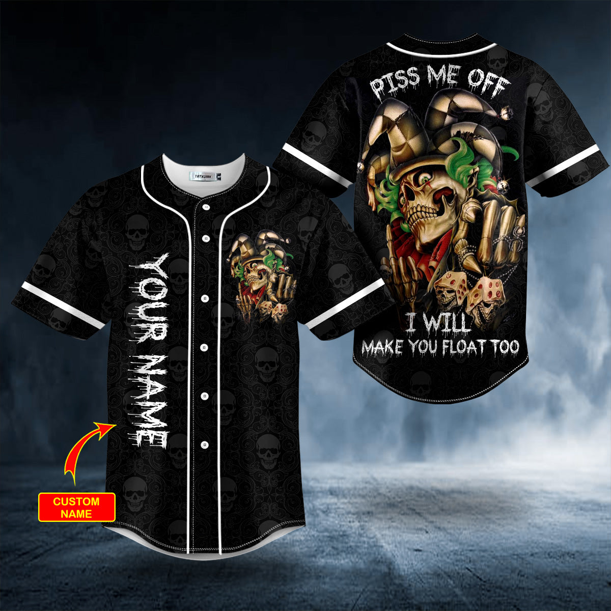 Piss Me Off Joker Skull Custom Baseball Jersey