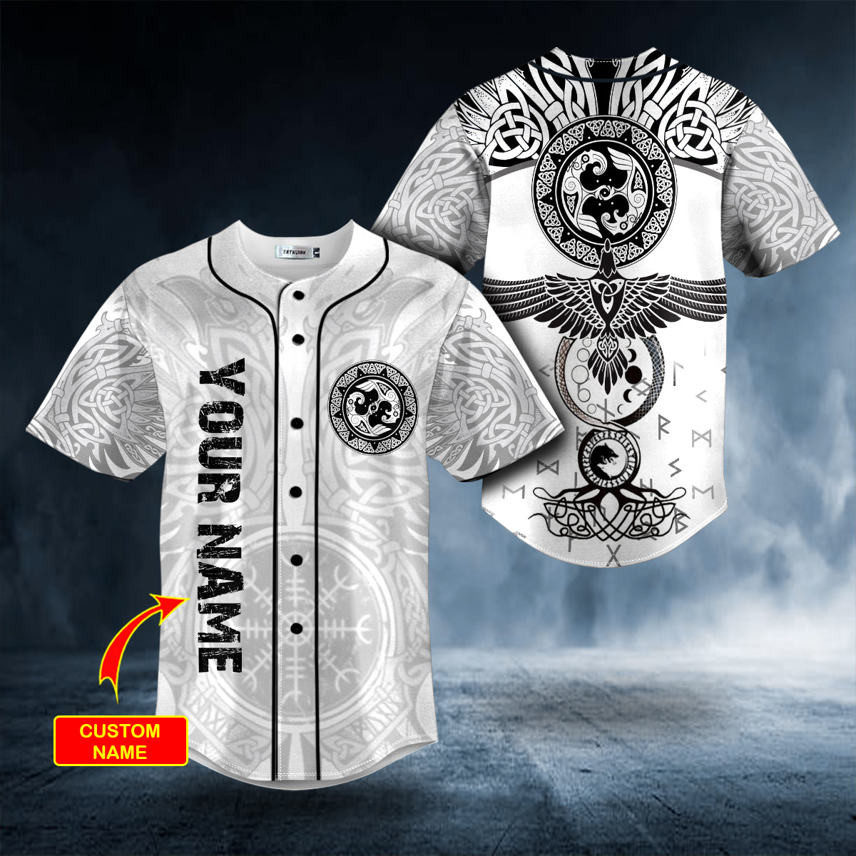Raven Viking Tattoo Custom Baseball Jersey Shirt - Mens Sport Shirts - Baseball Shirt Designs
