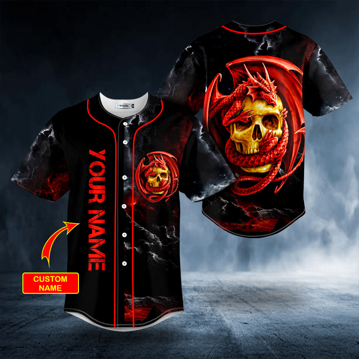 Red Celtic Dragon Skull Custom Baseball Jersey