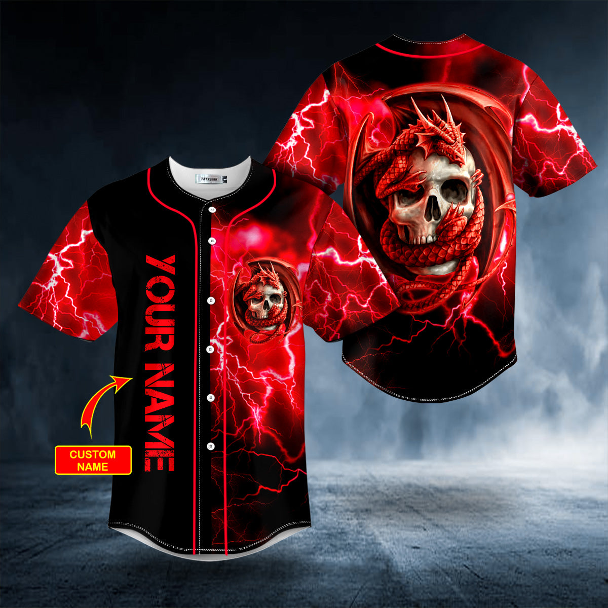 Red Gothic Dragon Skull Custom Baseball Jersey