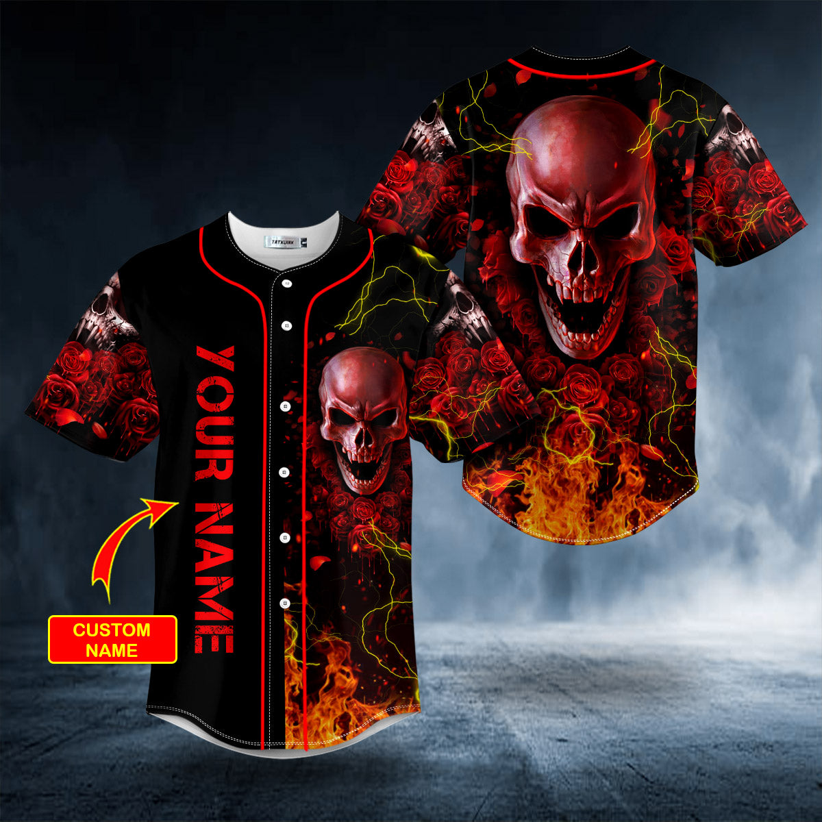 Red Rose Blood Lightning Fire Skull Custom Baseball Jersey Shirts - Sport Shirts For Men - Personalized Shirt