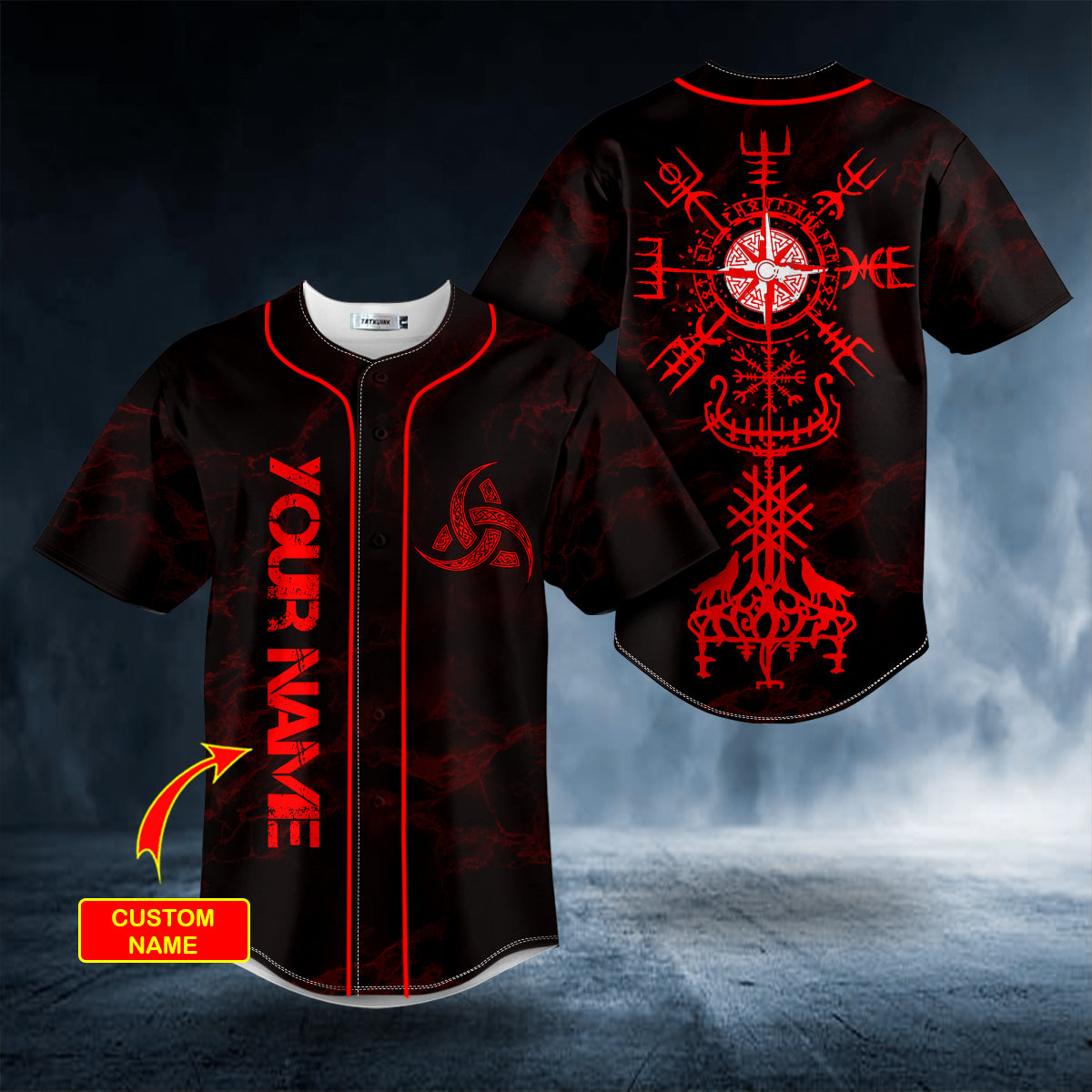 Red Vegvisir Yggdrasill Viking Tattoo Custom Baseball Jersey