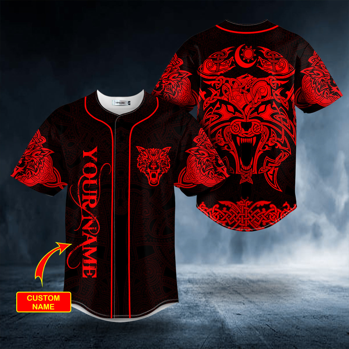 Red Wolf Power Viking Tattoo Custom Baseball Jersey