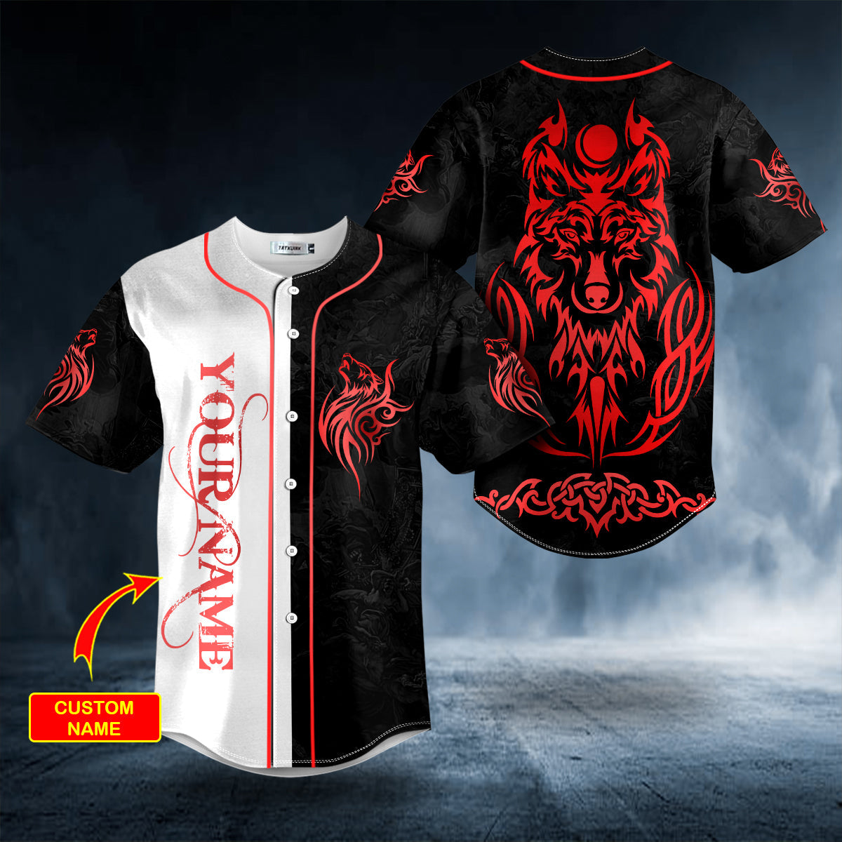Red Wolf Viking Custom Baseball Jersey Shirt - Mens Sport Shirts - Baseball Shirt Designs