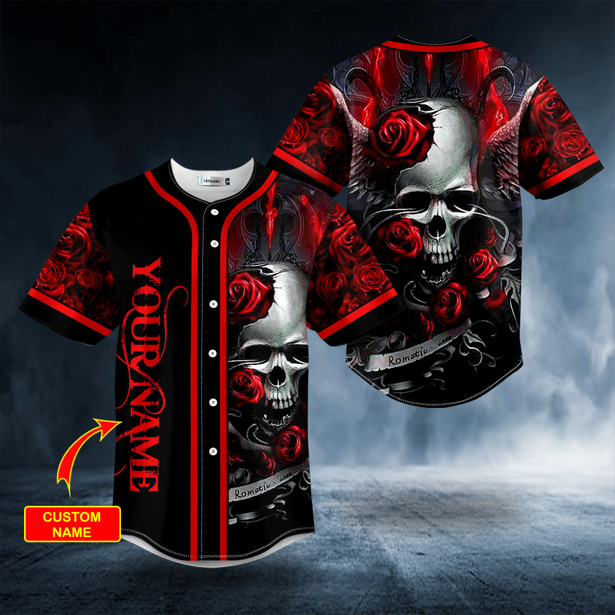 Romantic Love Roses Sugar Skull Custom Baseball Jersey