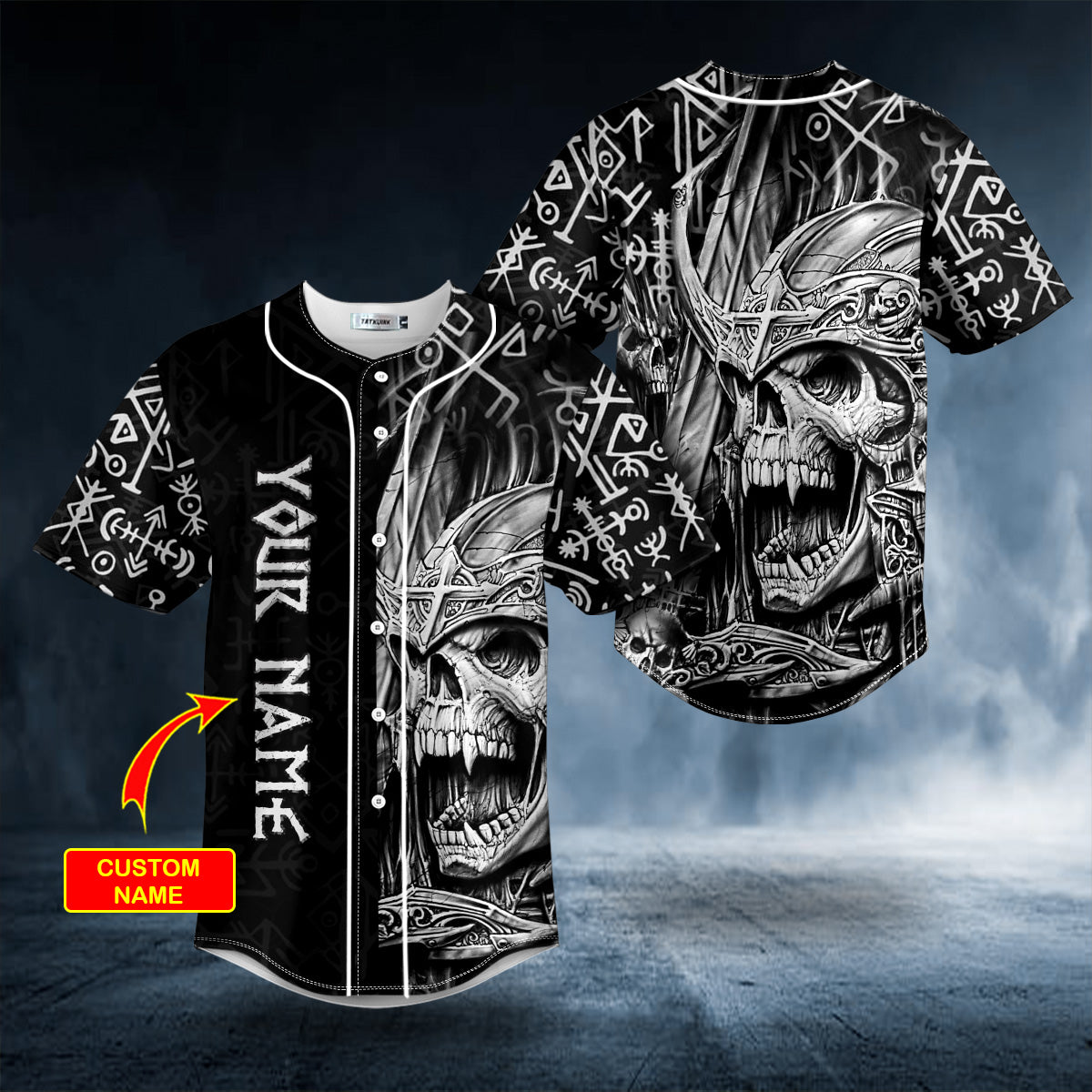 Runes King Skull Ghost Viking Custom Baseball Jersey