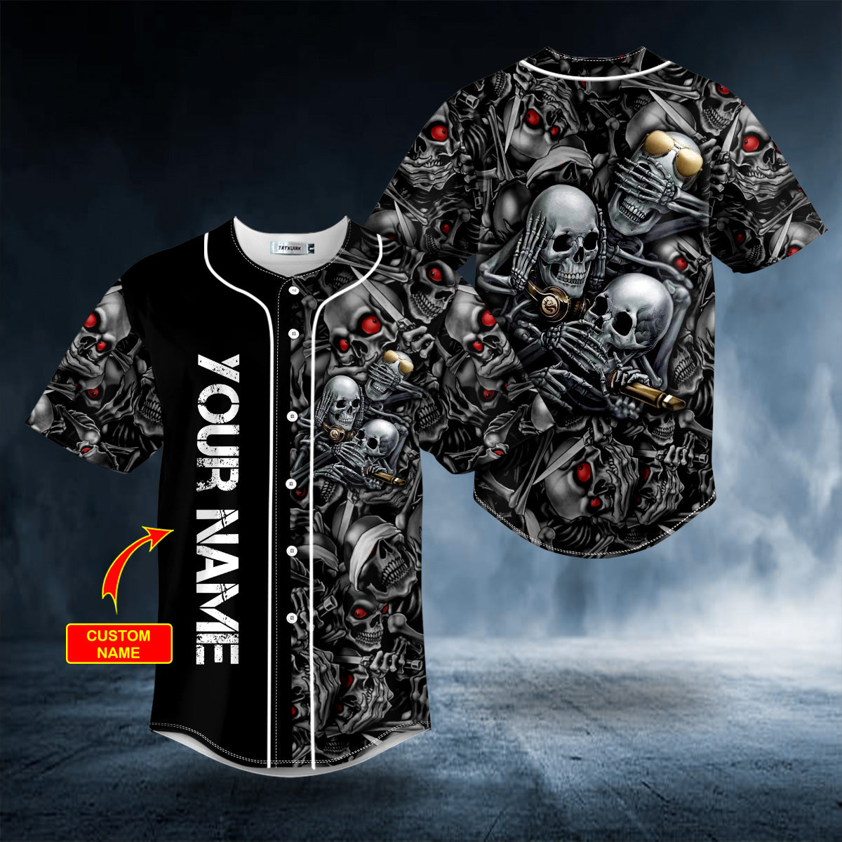 See No Hear No Speak No Evil Red Eyes Skull Custom Baseball Jersey