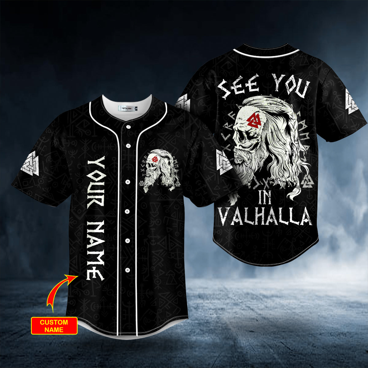 See You In Valhalla Valknut Viking Skull Custom Baseball Jersey