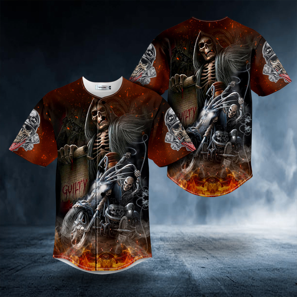 Skeleton Firer Biker Guilty Skull Baseball Jersey Shirts - Mens Sport Shirts - Meaningful Gifts For Him
