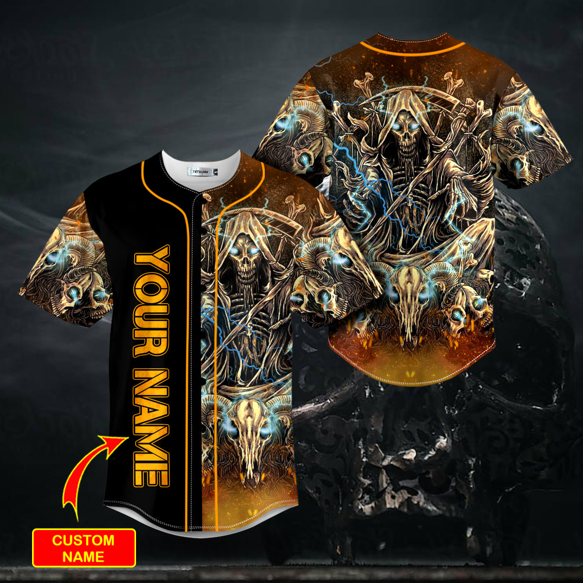 Soleram Lullaby Song Grim Reaper Fire Skull Custom Baseball Jersey