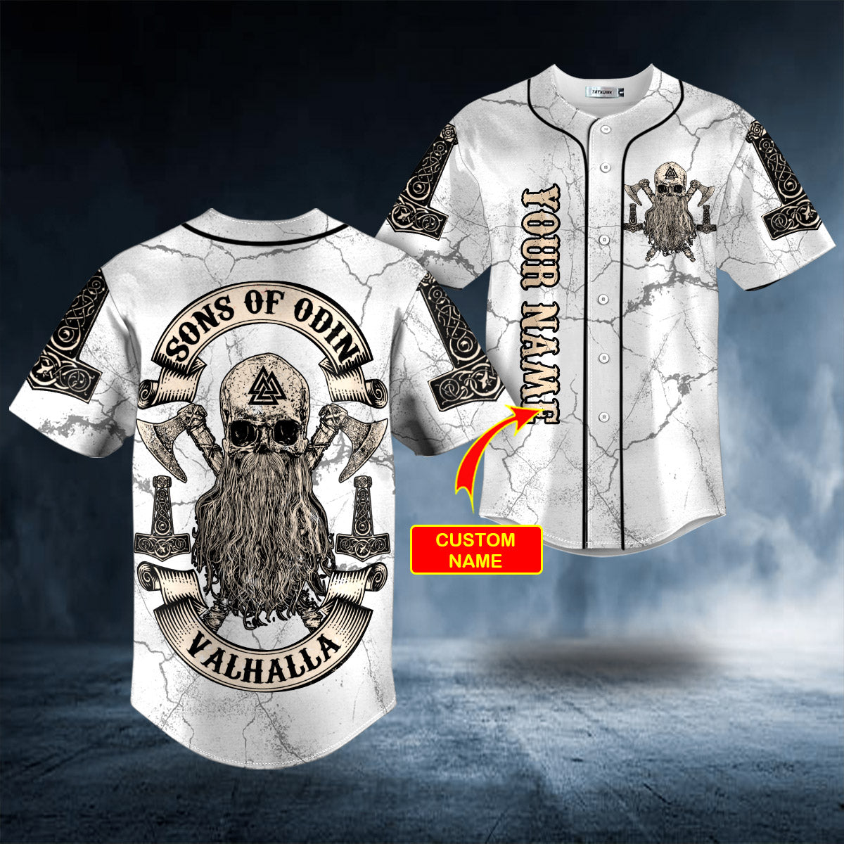 Son of Odin Valhalla Viking Axe Skull Custom Baseball Jersey