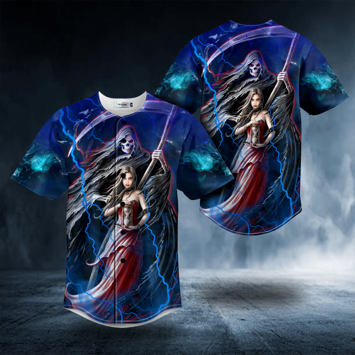 Summon The Reaper Death And The Maiden Gothic Fantasy Skull Baseball Jersey