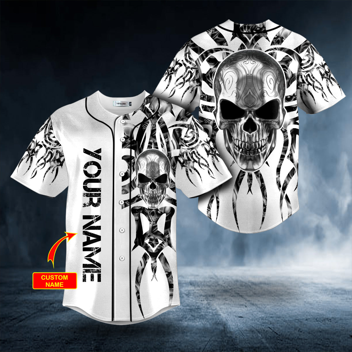 Tribal Metal Skull Custom Baseball Jersey
