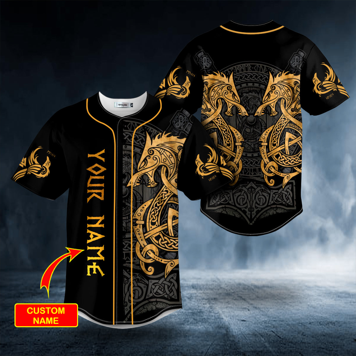 Twin Dragon Viking Yellow Tattoo Custom Baseball Jersey