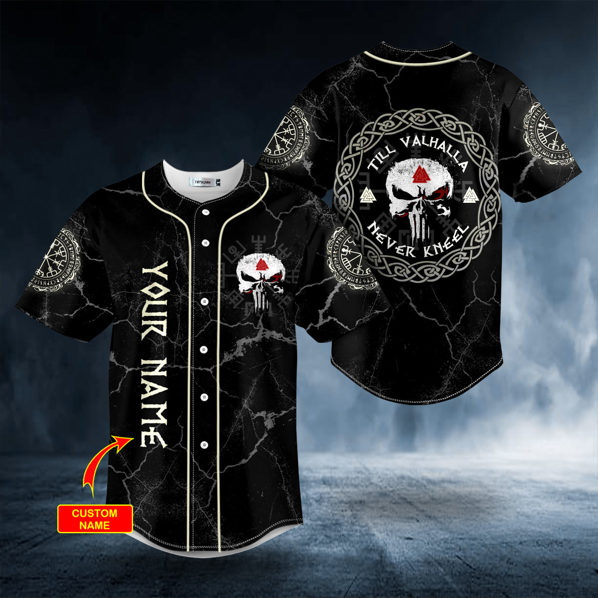 Valhalla Never Kneel Punisher Skull Custom Baseball Jersey