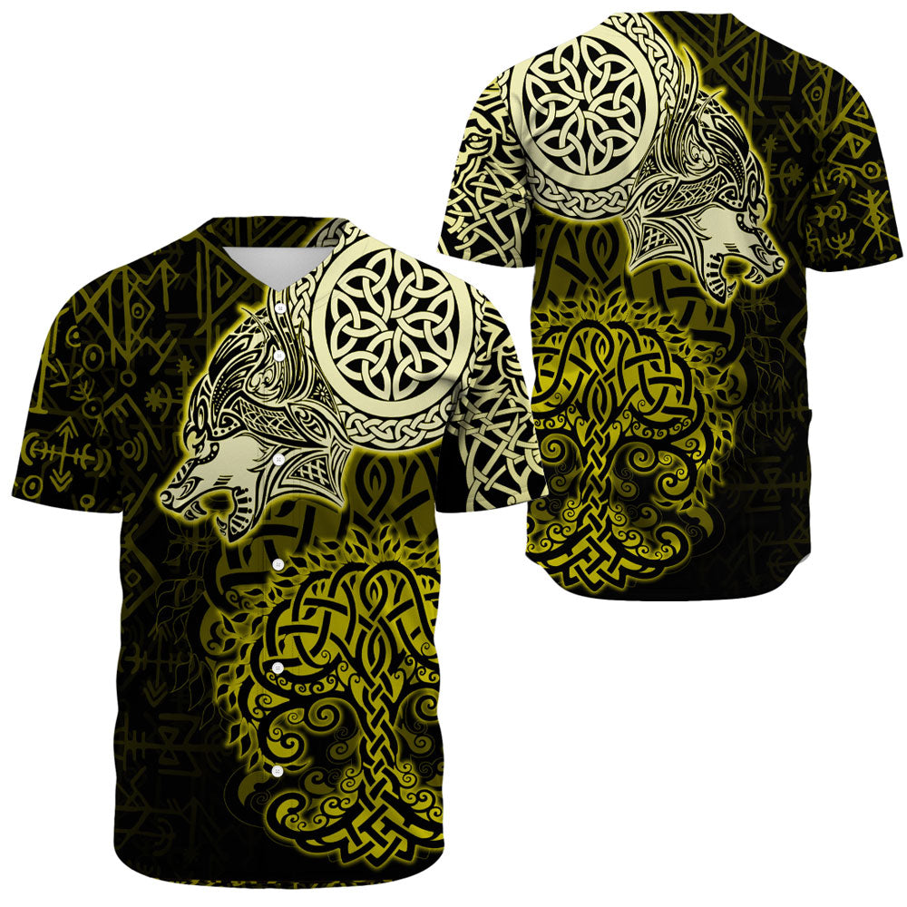 Viking Wolf Gold Baseball Jersey Shirts - Baseball Shirts For Men - Mens Sport Shirts