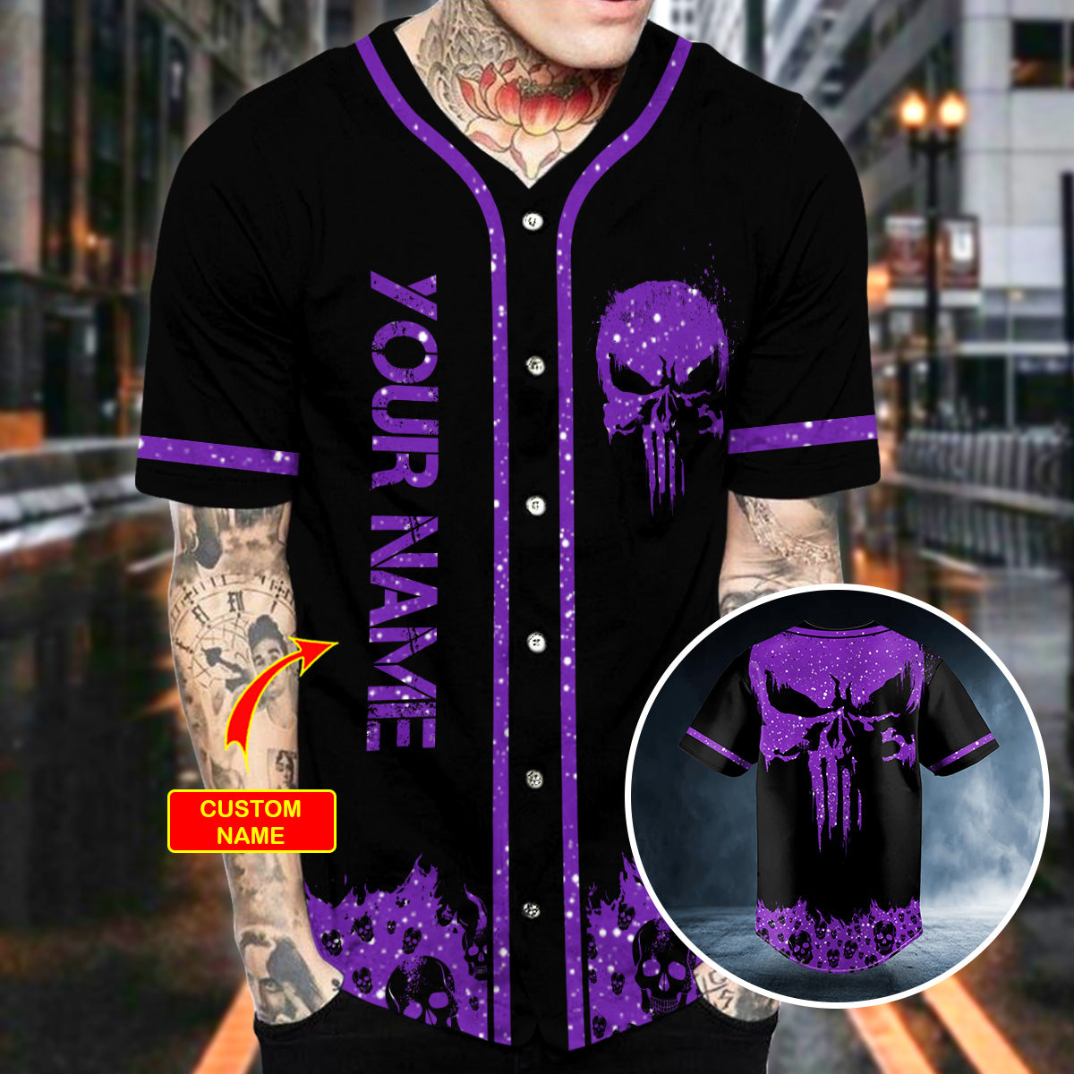 Violet Punisher Skull Custom Baseball Jersey
