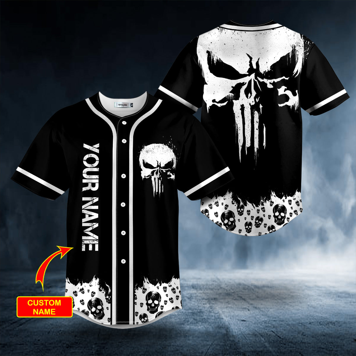 White Punisher Skull Custom Baseball Jersey