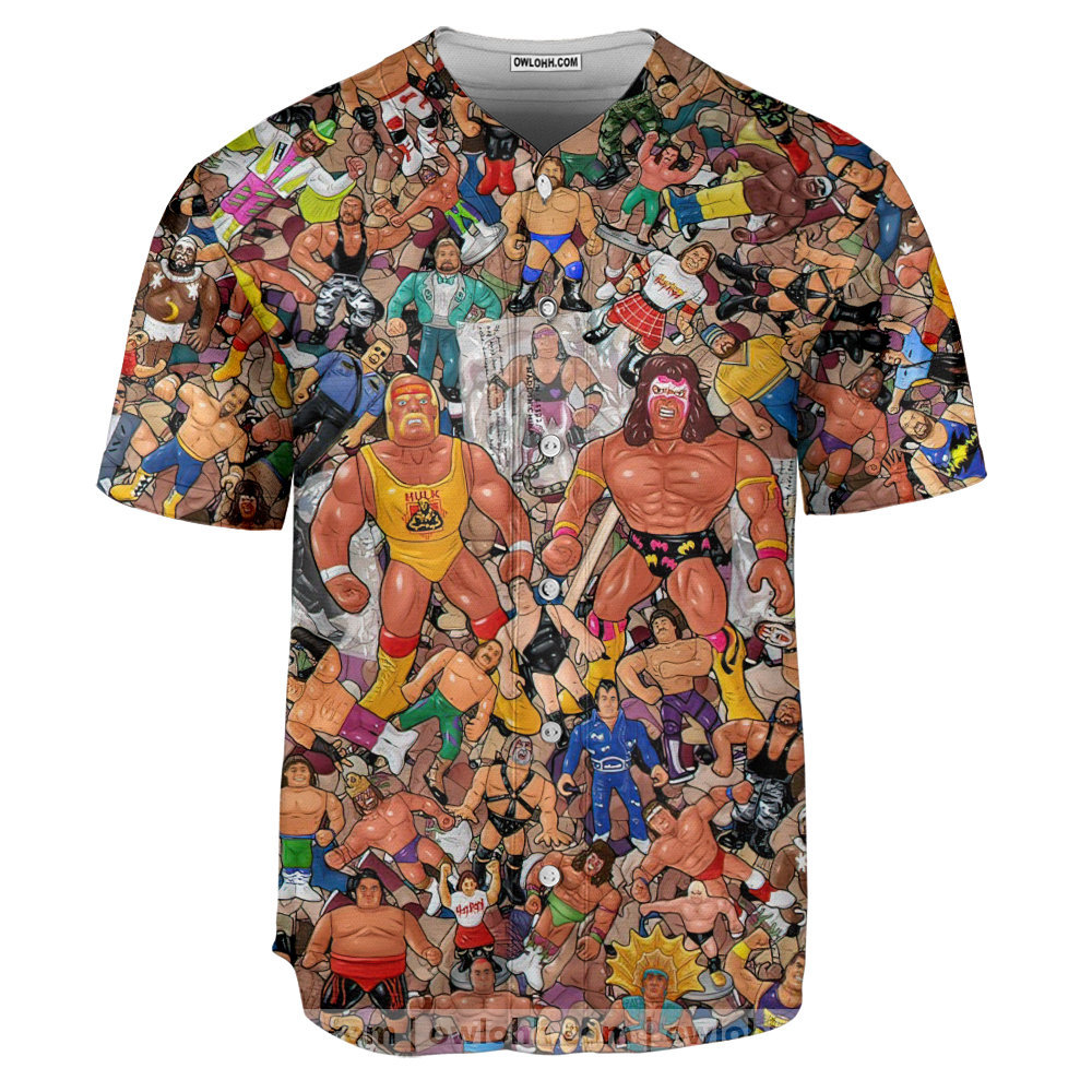 Wrestling Character Collage Art - Baseball Jersey - Chic Loom
