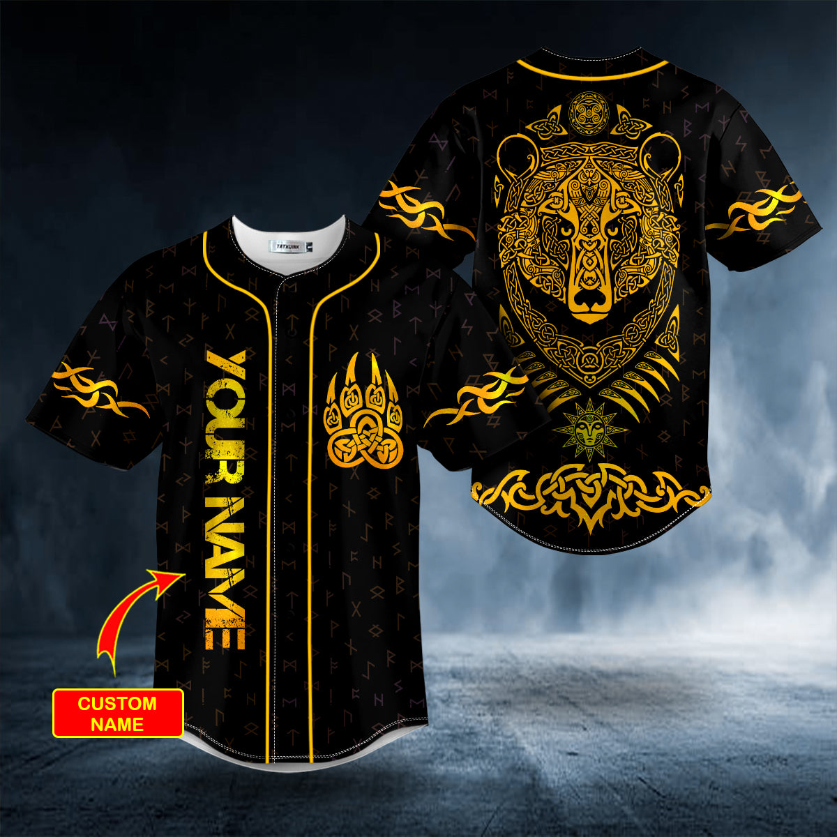Yellow Bear Viking Tattoo Custom Baseball Jersey