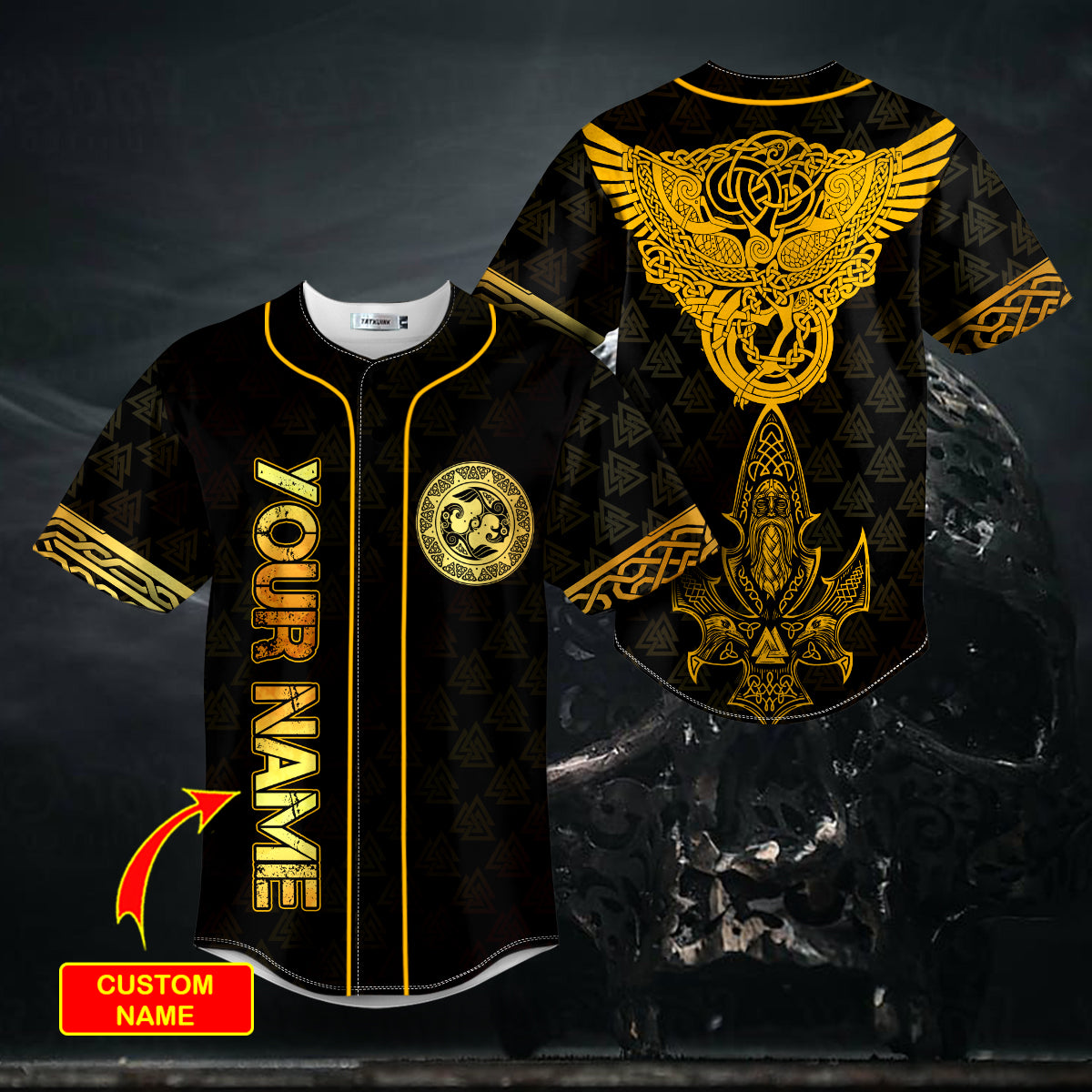 Yellow Raven Viking King Odin Tattoo Custom Baseball Jersey