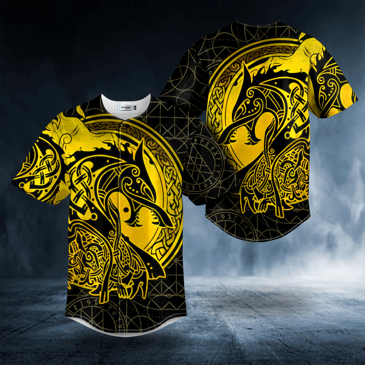 Yellow Viking Wolf Tattoo Baseball Jersey